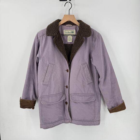 Vintage L.L. Bean Sherpa Lined Utility Chore Jacket Lavender Button Front Sz XS - Picture 8 of 8